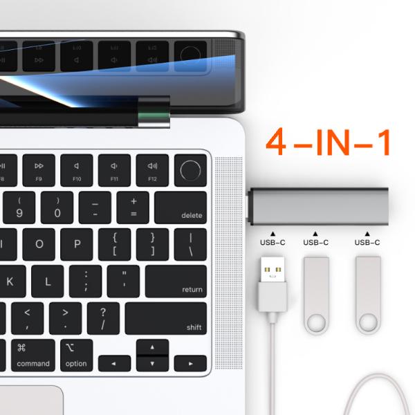 Hub portable en métal USB C 3.2 Gen 2 10 Gbit/s, étend trois USB A