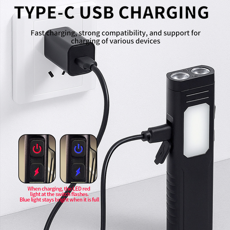 Ultra-thin Flashlight with Buzzer, USB Rechargeable Working Lamp, Magnetic Attachment, COB LED Portable EDC Flashlight