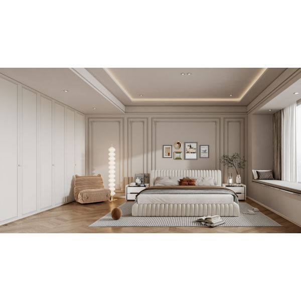 Soft Beige French Stainless Steel Wardrobe with Light Wood