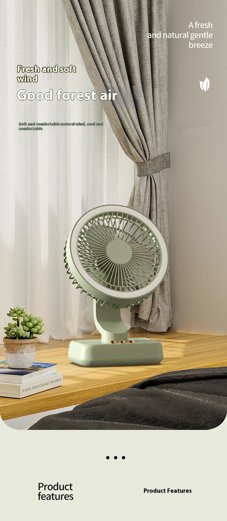 Quiet Cooling 3 Speed Portable Desk Fan With LED Light Home Or Office Use