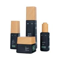 125ml Black Glass Skincare Glass Bottles Jars Glass Skin Care Packaging With Bamboo Lids