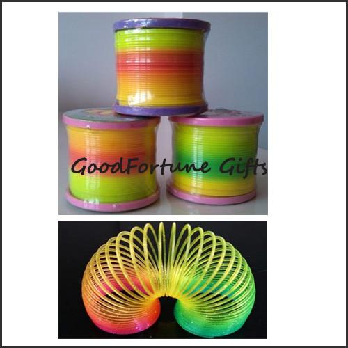 hot sale Eco-friendly plastic 5cm diameter magic rainbow spring toy printed logo