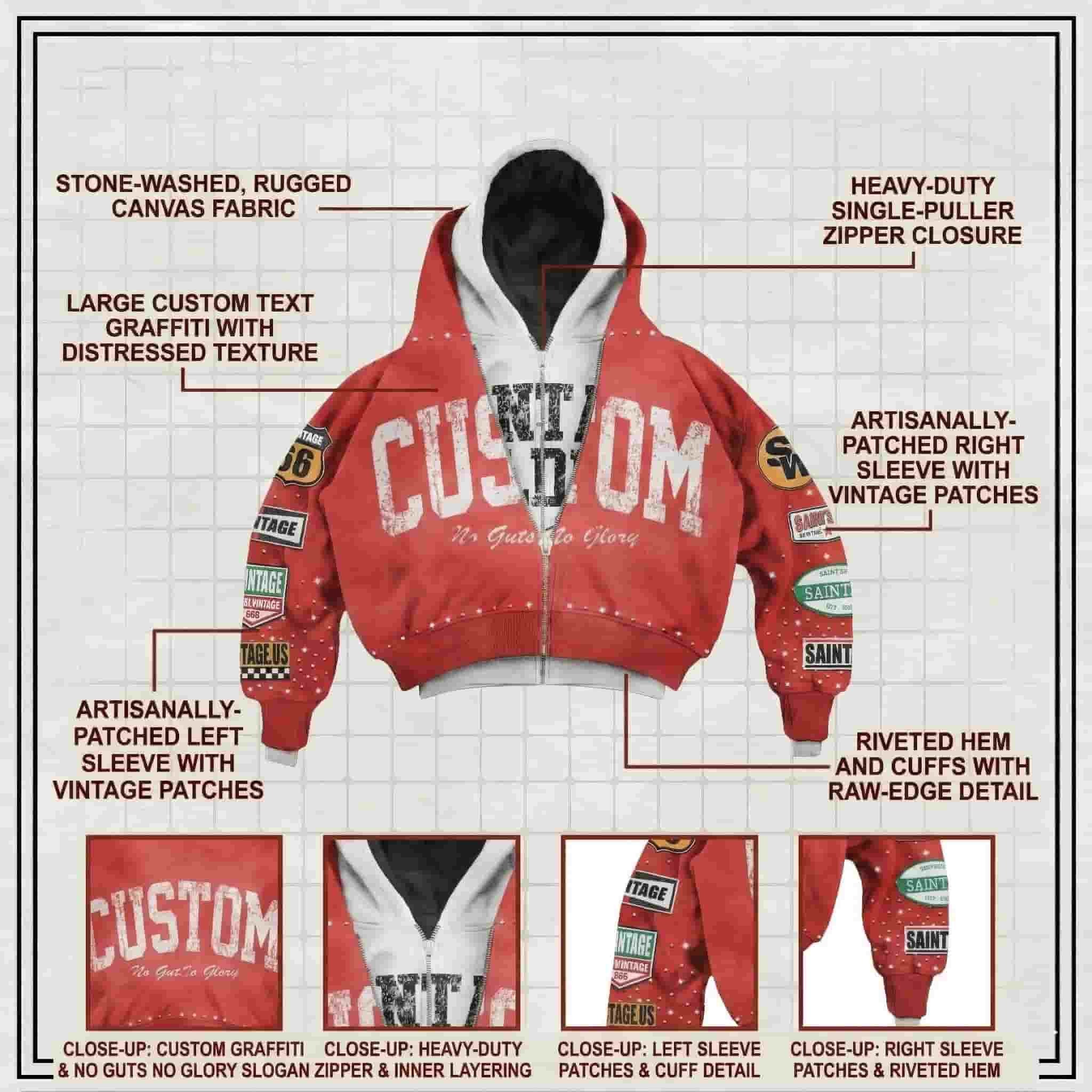 Custom Heavyweight Washed Tracksuit with Rhinestones and Woven Patches