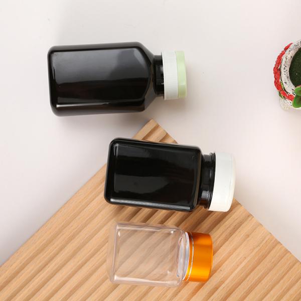 120cc 150cc 200cc 250cc Vitamin Pill Bottle Black Square Shape PET Bottle