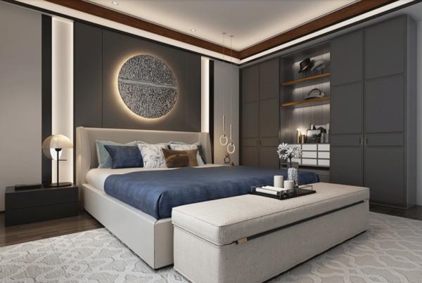 Dark Gray Laminate LED Lights Custom Whole Room Wardrobe Modern Closet