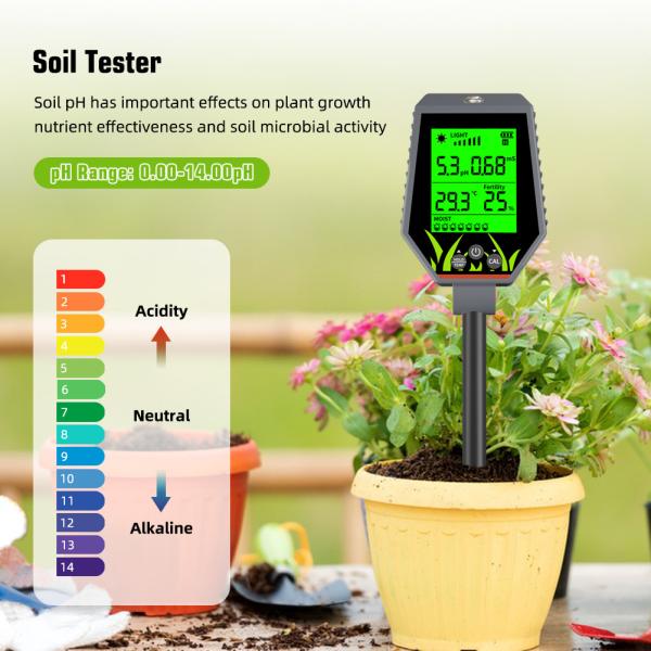 6 - In - 1 Soil Tester Kit Moisture/pH/Fertility/Sunlight/EC/Temp Meter For Garden Farm Indoor Plants