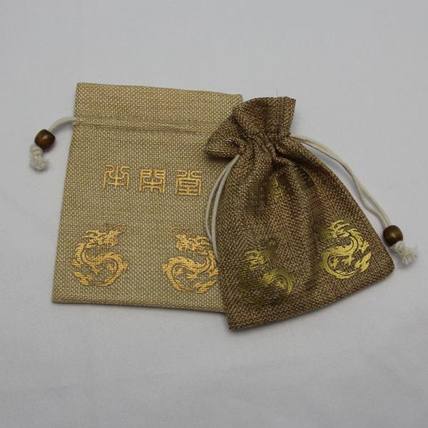 Gunny Sackcloth Small Hessian Gift Bags , Velvet Lining Drawstring Dust Bag