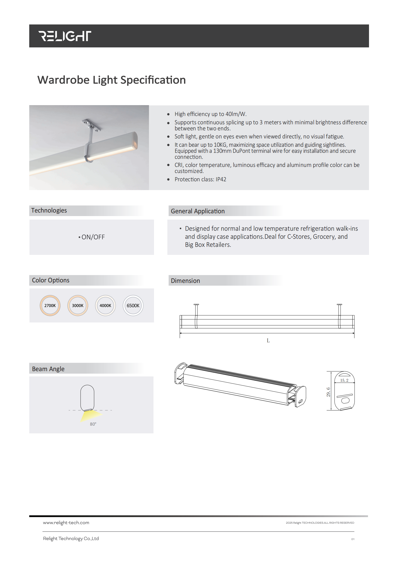 10x10mm Wardrobe Hanger Light 2700K/3000K/3500K/4000K/5000K/5700K/6500K 90CRI 40lm/w