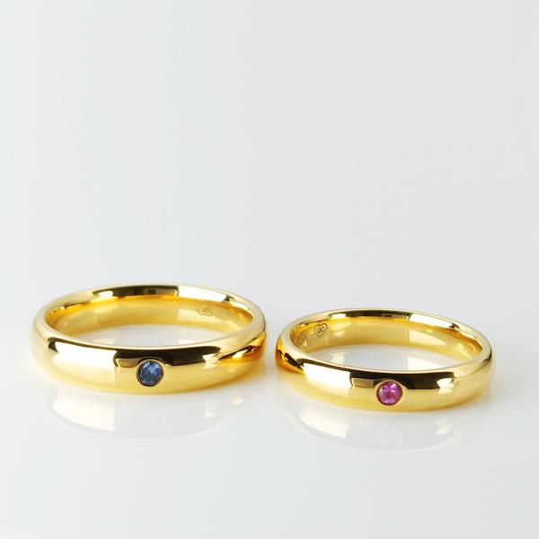Any Occasion Rubby Sapphire 0.04ct 18k Gold Wedding Rings