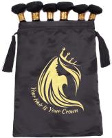 Saco preto luxuoso da peruca do cetim com borla e logotipo personalizado para a embalagem da extensão do cabelo