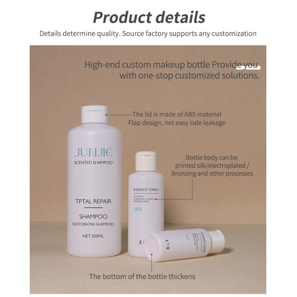 Botella de champú de plástico PET con bomba y tapa abatible de 60 ml, 120 ml y 500 ml para envasado de loción corporal y cosméticos