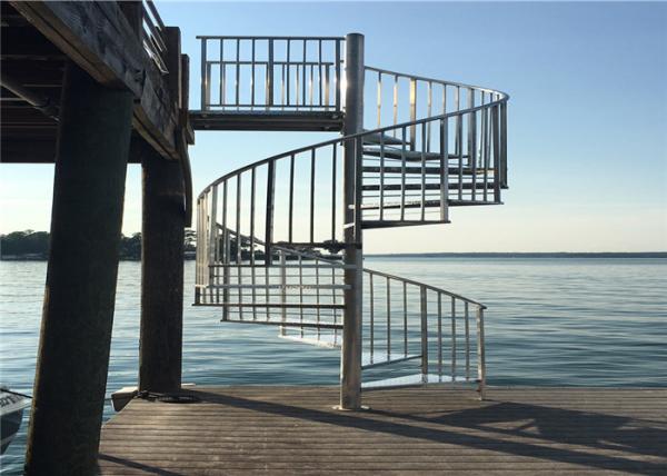 Outdoor / Indoor Metal Spiral Staircase White Power Coating Central Beam Stairs Design