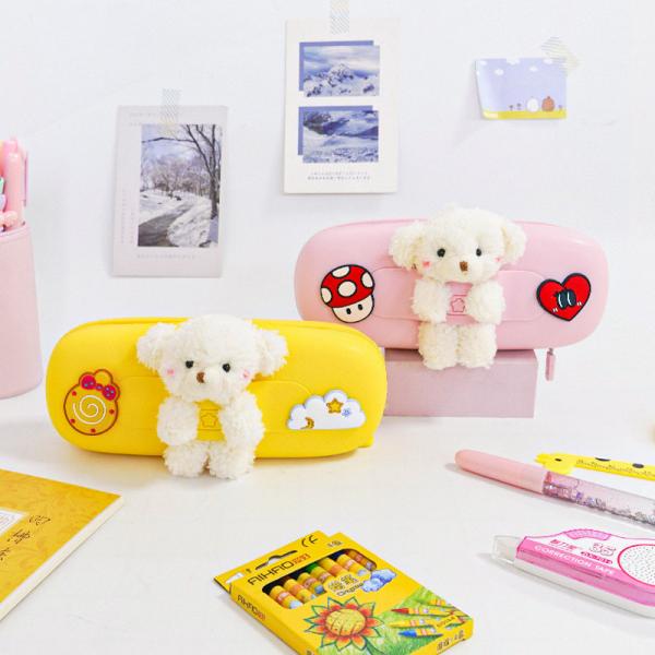 Cute Bear Durable Silicone Pencil Bag Holder For School Supplies Christmas Gift Pencil Pouch Bag Pen Holder Kids Gifts