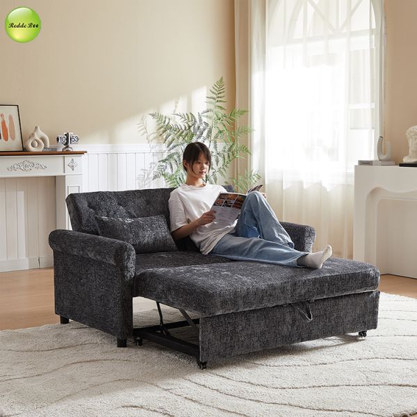 Luxury Chenille Fabric Sofa Bed Space-Saving 2 Seater Convertible Sleeping Pull Out Sofa Bed For Living Room