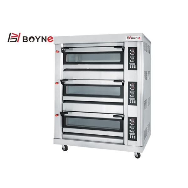 Commercial  Bakery Shop 20~400°C Stainless Steel  Gas Three Deck Six Trays Bread Oven