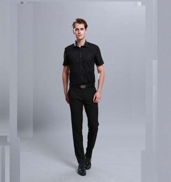 100% Cotton Casual Work Uniforms , Durable Short Sleeve Black Work Shirt For Men