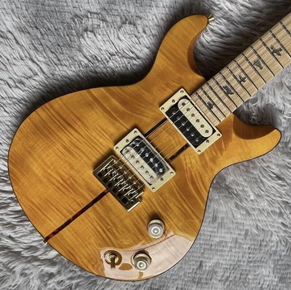 Custom Yellow Santana Retro Electric Guitar Flamed Maple Top Veneer HH Pickups Tremolo