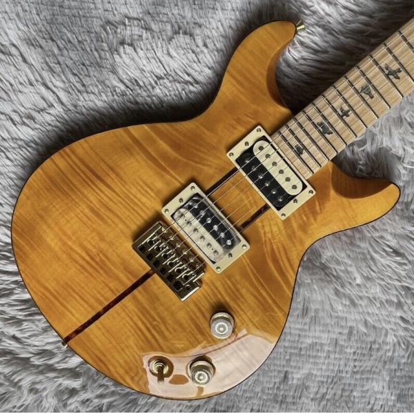 Custom Yellow Santana Retro Electric Guitar Flamed Maple Top Veneer HH Pickups Tremolo