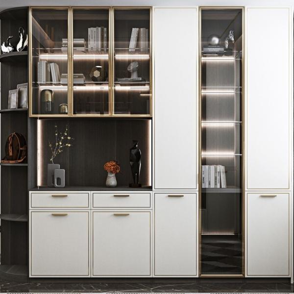 Plywood Hardwood Living Room Furniture  Glass Showcase Cabinet Display Multifunctional