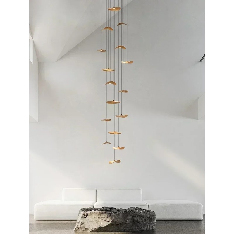Japanese Wabi-sabi Style Retro Solid Wood Staircase Chandelier(WH-NC-156)