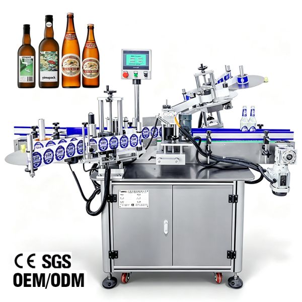 High Quality Win And Beer Bottle Label Applicator Machine Automatic Double Head Neck And Body Labeling Machine For Round Bottles