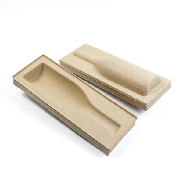Biodegradable Paper Molded Pulp Packaging Tray With Lid For Fruit Juice Whisky Wine Bottle