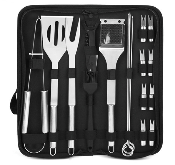 Wholesale 18PCS Stainless Steel  BBQ Tool With Nylon Roll Bag For Outdoor Tool