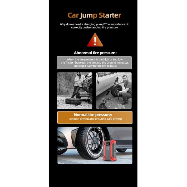 Portable Jump Starter with Air Compressor and Emergency Power Bank Digital Tire Inflator