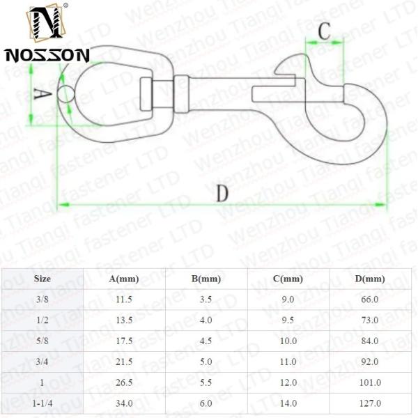 Electrolytic Treatment Finish 65mm-115mm Stainless Steel Double End Bolt Snap Hook Carabiner for Dog Leash Scuba Accessories