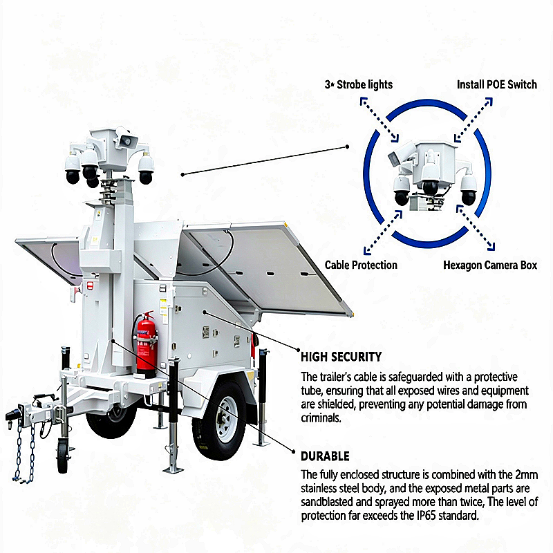 Mobile Solar Light Tower Zero Emissions High Lumen Lighting Tower Weatherproof Enclosure Solar Powered Light Tower