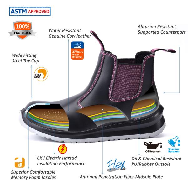 M-8025FM Safety Shoes Work Boots S3 SRC Leather Steel Toe Boots Womens