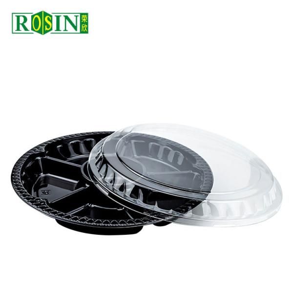 Round Disposable Fruit Packaging Box 6 Cavity Black Based With Anti Fog Clear Lid