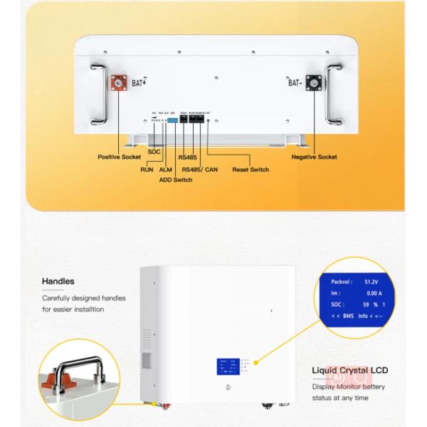 200Ah 10Kwh Lifepo4 Power Wall Mounted Inverter Battery Pack Solar Energy System