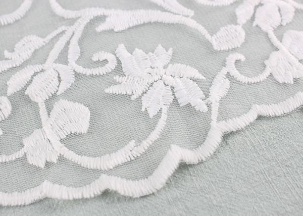 Floral Embroidered Mesh Lace Fabric , Scalloped Edge Wedding Dress Lace Tulle