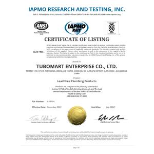 TUBOMART ENTERPRISE CO., LTD. Сертификации
