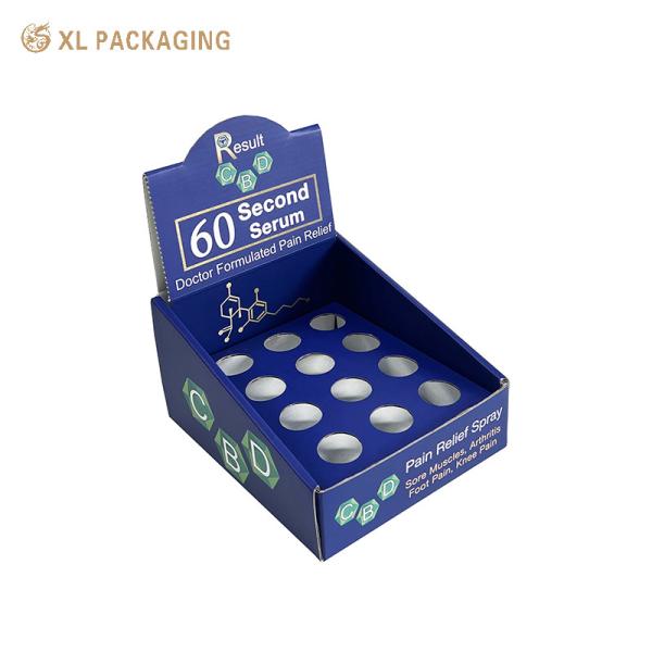 Wholesale Custom Printed Corrugated Display Box | Flat-Pack Counter Display Packaging with 12-Slot Insert for CBD Serum Spray