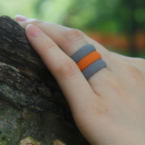 Convex Bark Texture Workout Silicone Rings Channel Setting Inlay Silicone Wedding Bands For Her