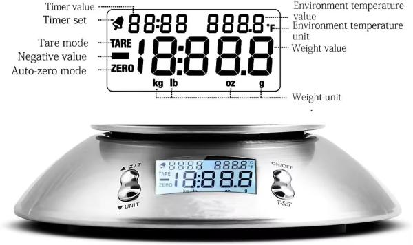 Écran LCD à échelle de cuisine numérique 1g Division alimenté par batterie Mesure du poids des aliments électronique en acier inoxydable intelligent
