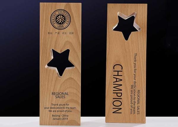 Wooden Custom Trophy Cup Engraving / Lasing Logo Star Design Awards For Staff