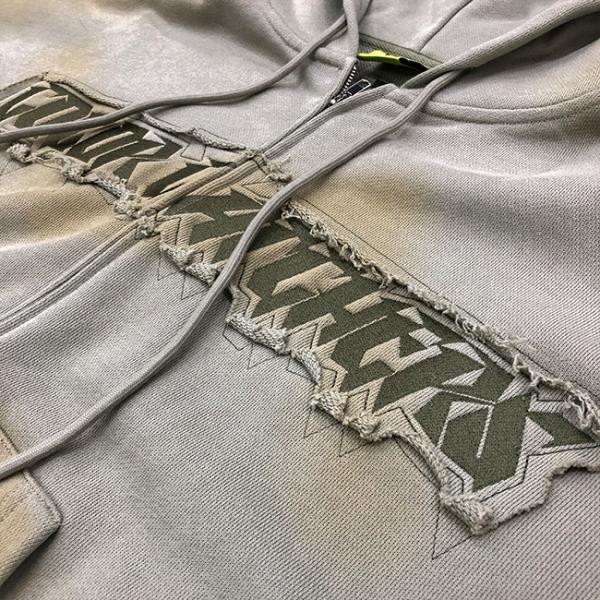 Sudadera con capucha de algodón 100% con cremallera, bordado y aplique con logotipo personalizado de 450 g/m², tejido de rizo francés