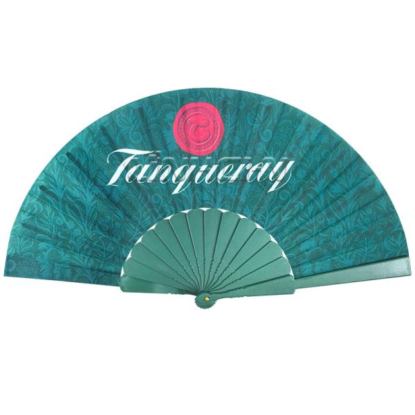 Black Plastic Folding Fabric Hand Held Fans Plastic Ribs Custom Printed Folding Hand Fan