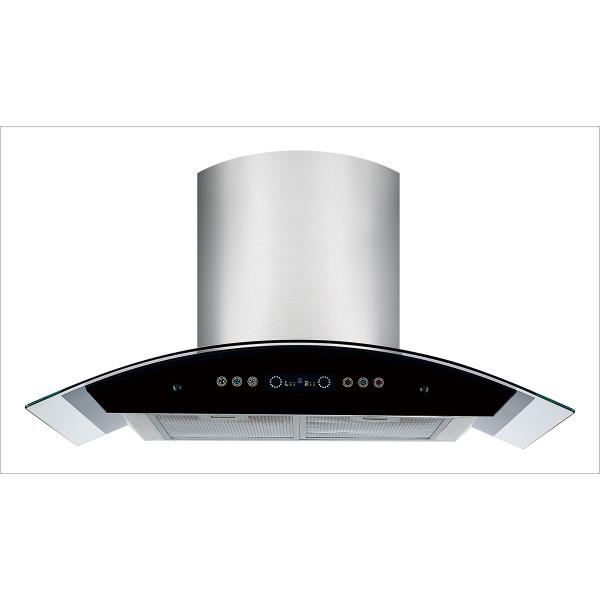 900 Cfm Curved Glass Cooker Hood Range For Hotel