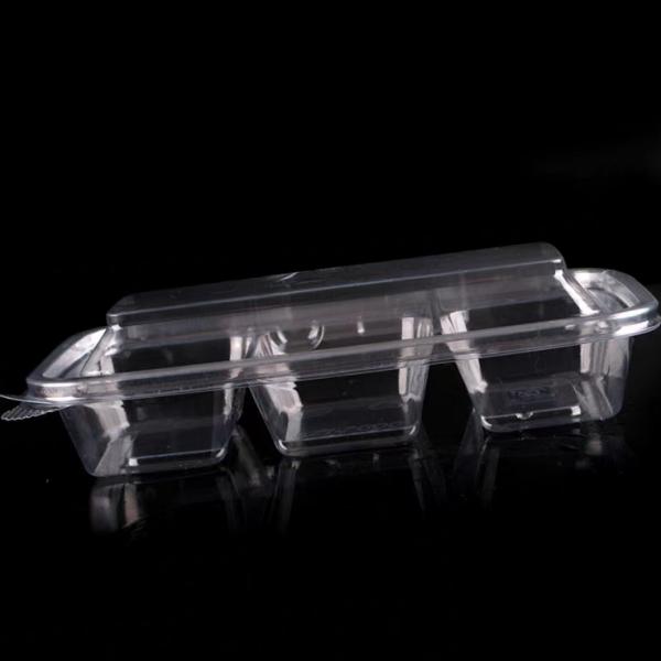 OEM factory disposable 3 cavity transparent vacuum formed rectangular PET plastic clamshell pastry cake box
