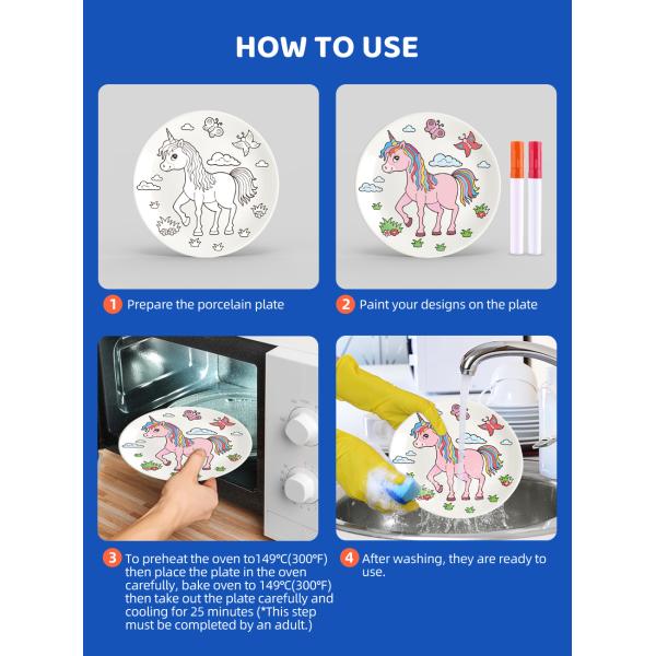 3 Paint Pens Children Didactic Toys Decorate Your Own Porcelain Plate / Mug