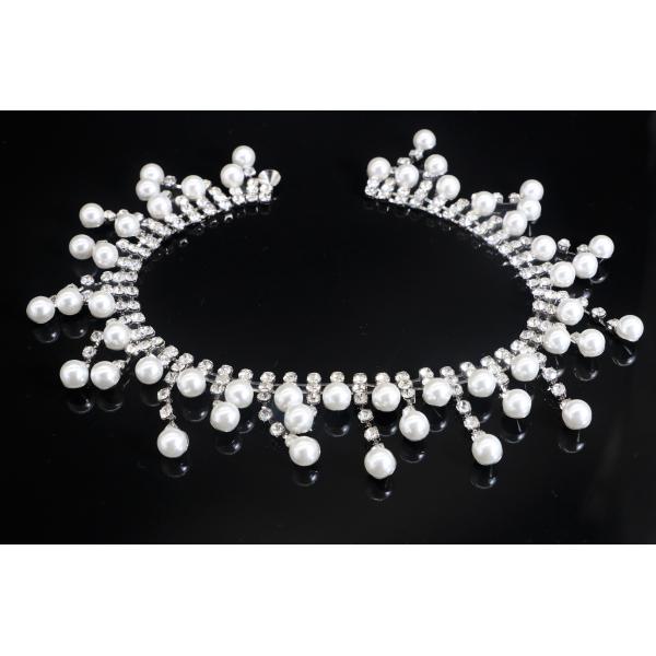 Silver Pearl And Rhinestone Necklace Copper Material Inlaid Shiny Diamonds OEM