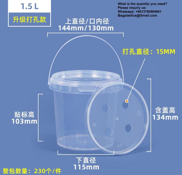 2000ml Clear 2L Large Fruit Cups Bucket Food Storage Containers Box 64oz PP Plastic Boba Milk Tea Beer Drink Pail With Handle