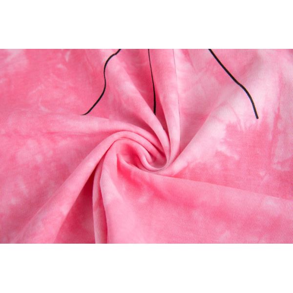 Unisex Oversized Relaxed Fit Pink Tie-Dye Graphic Tee with Contrast Rib Neck & Cuffs in Cotton-Rich Jersey Knit