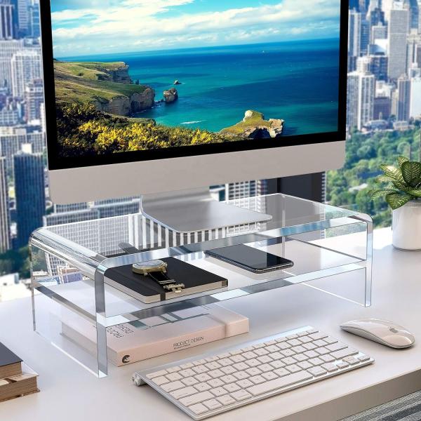 Transparent Acrylic Monitor Stand Display Rack for Home or Office Use