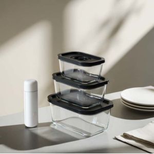 Stackable glass airtight food storage containers with visual harmony for Home Organization & Space-Saving Brands
