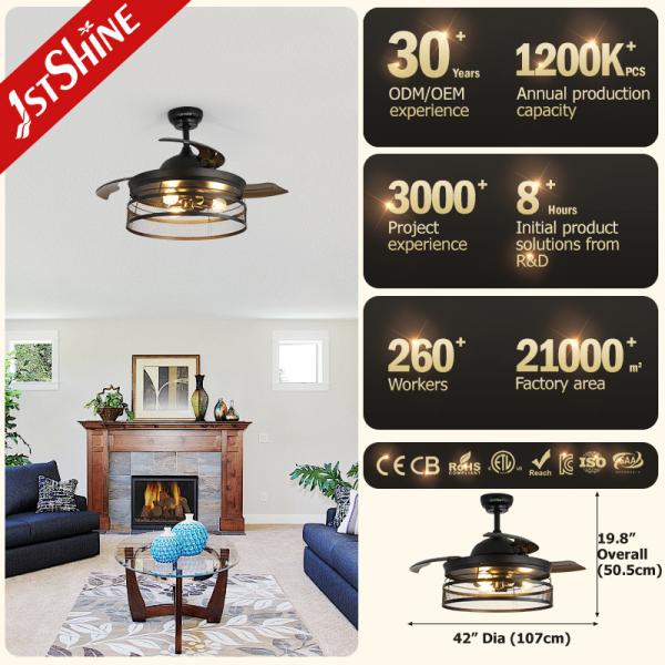 Quarto ETL 42 polegadas casa de campo ventilador de teto invisível com luzes